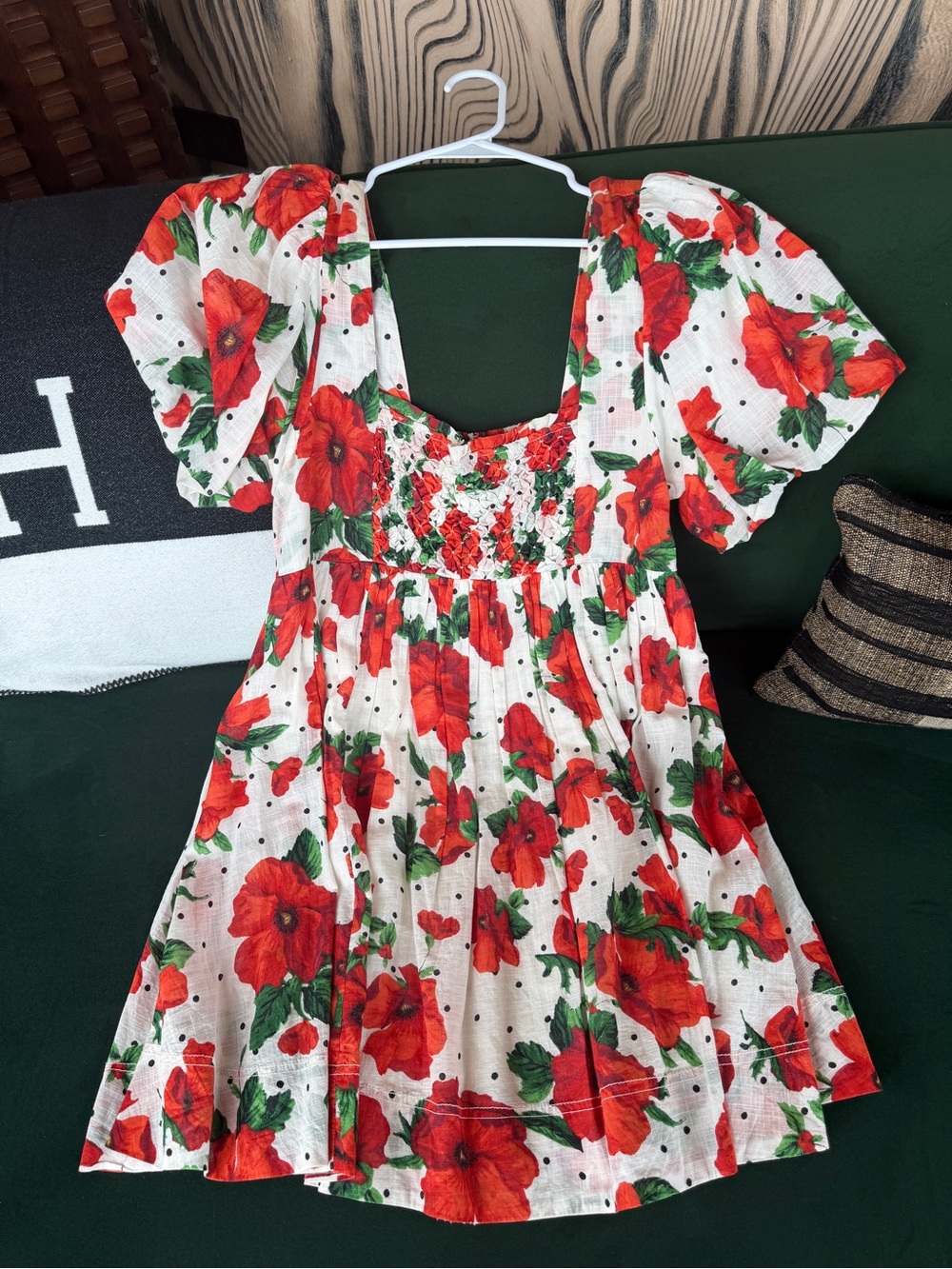 Maeve Anthropologie Poppy Floral Puff Sleeve Mini Dress Size L